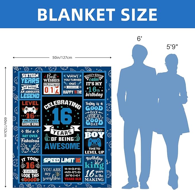 16 Year Old Boy Birthday Gift Ideas, 16th Birthday Gifts for Boys, Best 16 Year Old Boy Gifts, Kids Blanket 50 X 60 in Warm Flannel Throw Blankets for Boys for A 16 Year Old Boy