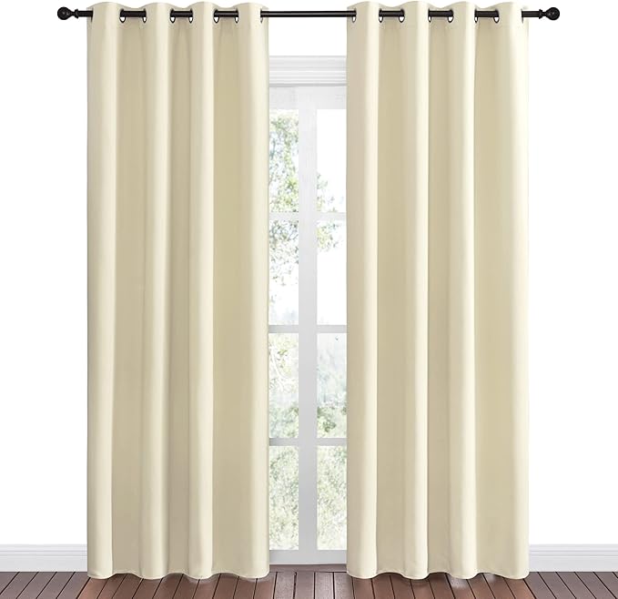 NICETOWN Beige Room Darkening Curtains 86" Long for Boho Farmhouse Home Decoration, Window Treatment Total Privacy Drape Panels for Bedroom Living Room Guest Room (55" Wide, Set of 2)