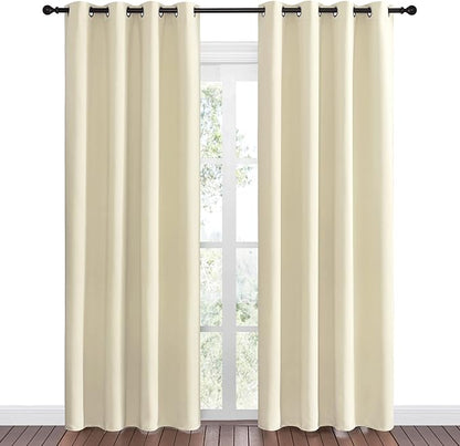 NICETOWN Beige Room Darkening Curtains 86" Long for Boho Farmhouse Home Decoration, Window Treatment Total Privacy Drape Panels for Bedroom Living Room Guest Room (55" Wide, Set of 2)