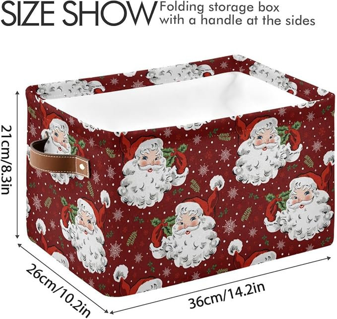 Christmas Santa Claus Red Storage Basket Fabric Kitchen Baskets Winter Snowflake Xmas Decorations Open Home Storage Bins Boxes Foldable Organizer Bag for Toy Book Shelf Closet Baskets 16×12×8 Inches