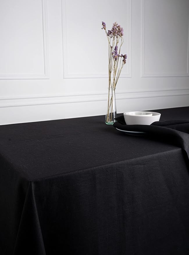 D'Moksha Homes Linen Tablecloth 54 x 72 Inch - 100% Pure Linen Black Tablecloth - Machine Washable Dining Tablecloth for Rectangle Tables