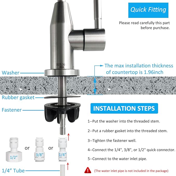 2024 SUS304 Stainless Steel Drinking Water Faucet with Flexible Gooseneck, Lead-Free Beverage Kitchen Water Filter Faucet Fits Most Water Purifier Filter Filtration Systems or Reverse Osmosis Units