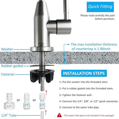 2024 SUS304 Stainless Steel Drinking Water Faucet with Flexible Gooseneck, Lead-Free Beverage Kitchen Water Filter Faucet Fits Most Water Purifier Filter Filtration Systems or Reverse Osmosis Units