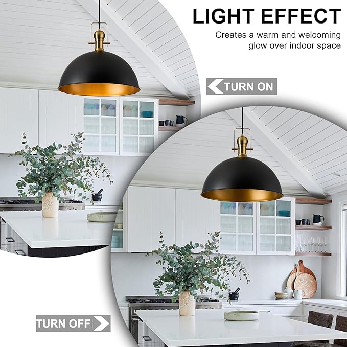 18 Inch Black Farmhouse Pendant Lights Large Pendant Lights for Kitchen Island Industrial Adjustable Height Vintage Big Dome Hanging Light Fixtures for Barn, Dining Room