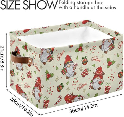 Merry Christmas Gnomes Storage Basket Fabric Kitchen Baskets Winter Candy Cane Bells Xmas Open Home Storage Bins Boxes Foldable Organizer Bag for Toy Book Shelf Closet Baskets 16×12×8 Inches