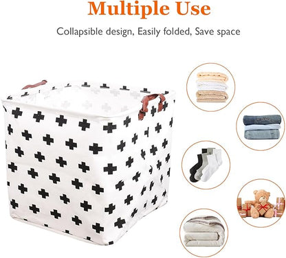 Square Storage Basket, Fabric Bins Laundry for Home Kitchen, Storage Organizer with Handles Waterproof for Nursery Dorm Shelf