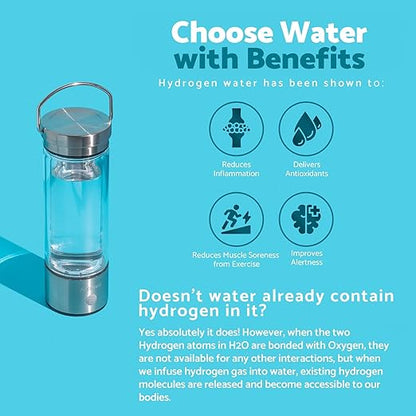 Portable Hydrogen Water Bottle with Handle 1800 PPB Hydrogen Water Bottle Generator with SPE PEM Technology Water Ionizer Hydrogen Water Machine Improve Water Quality in 3 Min for Home, Office, Travel