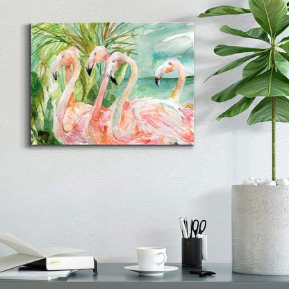 Renditions Gallery Canvas Animal Wall Art Modern Decorations Paintings Pink flamboyant Flamingoes Glam Abstract Romantic Artwork Home Prints for Bedroom Office Kitchen - 12"x18" LT33