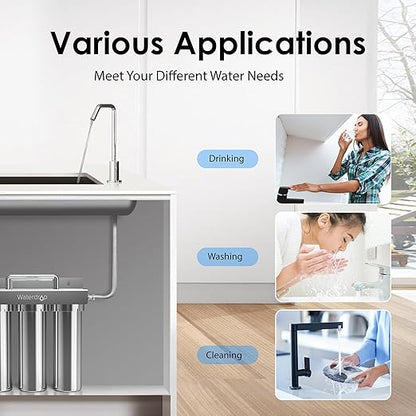 Waterdrop TST-UF 0.01μm Ultra-Filtration Under Sink Water Filter, Stainless Steel Water Filter for Sink, 5X Service Life, 99.99% of Contaminants Larger Than 0.01μm, Direct Connect to Kitchen Faucet