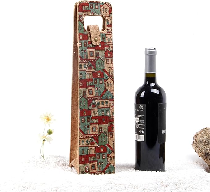 1 Bottle Wine Gift Bag, Reusable Cork Wine Tote Carrier, Champagne Beer Gift Bags for Picnic Beach Party Travel -Good Gifts for Wine Lover