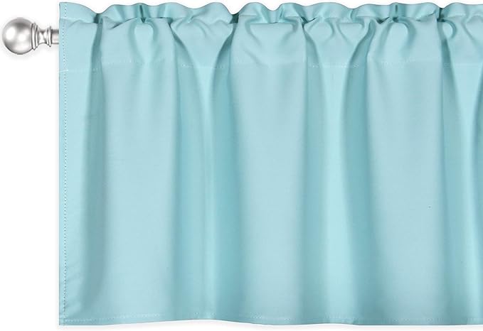 4 Panels Aqua Blue Valance for Windows 42x18 Inch Solid Thermal Insulated Blackout Rod Pocket Kitchen Short Curtain Toppers Valance for Bathroom Living Room