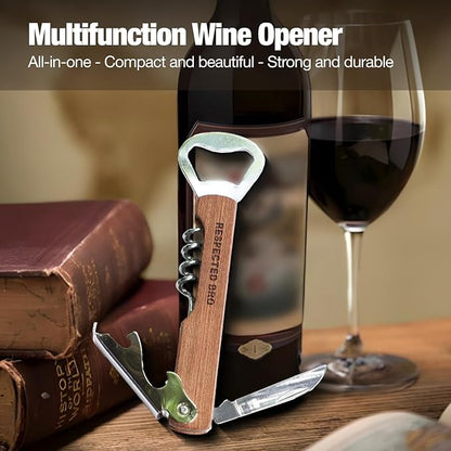 Wooden Manual Can and Wine Opener, Multifunctional Bottle and Can Opener, Durable Wood Handle, Ideal Kitchen Tool for Home and Bar