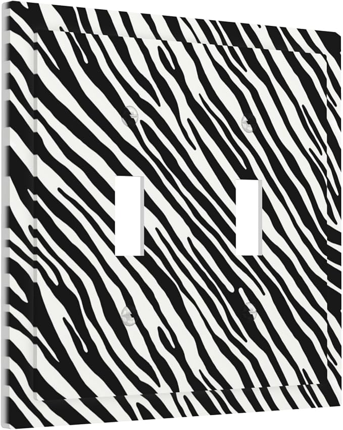 Zebra Stripes Double Toggle Light Switch Covers 2 Gang Wall Plate Dual Decorative Switchplate Electrical Faceplate for Bathroom Country Kitchen Bedroom Decor, 4.9" x 5"