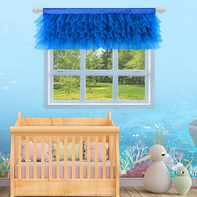 Besutolife Blue Tulle Valances Curtain Ruffle Window Valance for Baby Boy Nursery Room Home Event Designs Window Decorations