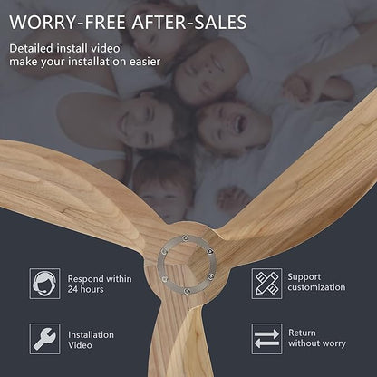 64" Wood Ceiling Fan Without Lights, 3 Blades 6-Speed Reversible DC Motor Ceiling Fan with Remote Control and Timer for Kitchen Bedroom Dining Living Room, Wood Blades with Nickel