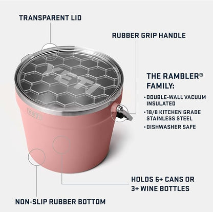 YETI Rambler Beverage Bucket, Double-Wall Vacuum Insulated Ice Bucket with Lid, Sandstone Pink