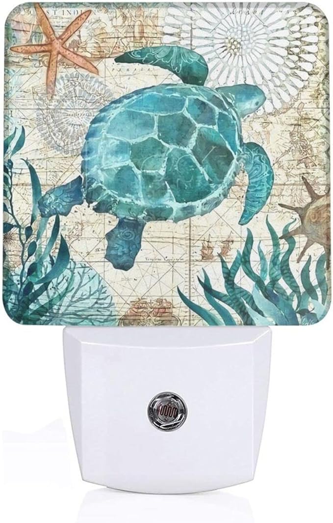 Sea Turtle Night Light Plug into Wall Decorative Plug in LED Nightlight Auto Sensor Dusk to Dawn Decor Lamp for Kids Bedroom Bathroom Kitchen Hallway Stairs Home