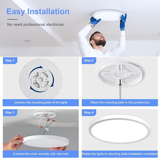 16 Inch Dimmable LED Flush Mount Ceiling Light 4800LM Light Fixture 5 Color Temperature Selectable Super Slim Round Ceiling Lamp for Living Dining Room Bedroom Kitchen White