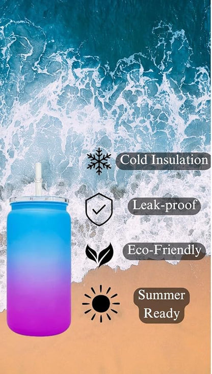 16oz Water Bottle, Plastic Can With Lid And Straw, Stainless Plastic Water Bottle, Cold Insulated Bottle, Summer Water Bottle, Durable Bottle (Blue and Purple)