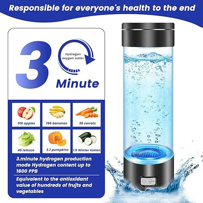 2024 Hydrogen Water Bottle, Portable Rechargeable Hydrogen Water Bottles Generator with SPE PEM Hydrogen Oxygen Separation Technology, 3 Min Quick Electrolysis, for Home Travel Office (Black)