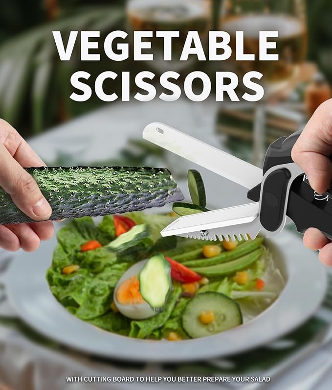 Vegetable Cutter, Kitchen Scissors All Purpose for Cutting Meat,Vegetable,Fruit,Salad,Chicken,Sharp Heavy Duty Shears with Cutting Board,Dishwasher Safe,Food Scissors Veggie Chopper Kitchen Gadgets