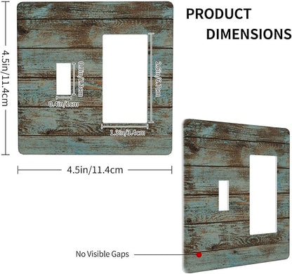 Vintage Green Wood Texture Combo Single Toggle 1 Rocker Light Switch Wall Plate Cover Decorative 2-Gang for Electrical Outlets Room Bathroom Bedroom Home Kitchen One Decora Receptacle 4.5" x 4.6"