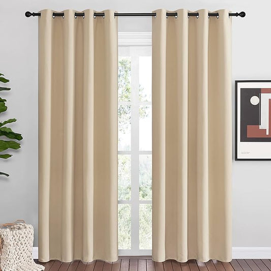 NICETOWN Bedroom Room Darkening Draperies - Home Fashion Thermal Insulated Solid Grommet Room Darkening Window Curtains for Hall Room (1 Pair, 55 inches Wide by 86 inches Long, Beige)