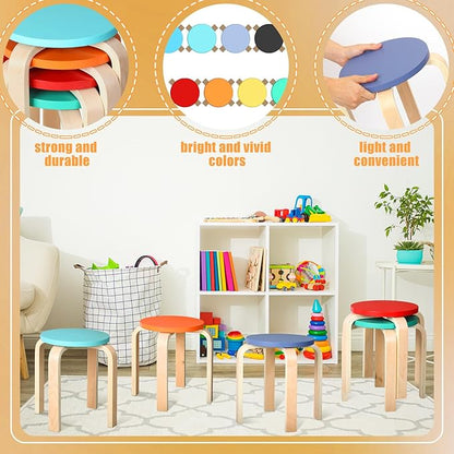 12 Inch Bentwood Stacking Stool for Kids Colored Durable Round Nesting Stool Flexible Wood Stackable Stool Chairs for Playroom Daycare Home Classroom(Colorful,8 Pcs)