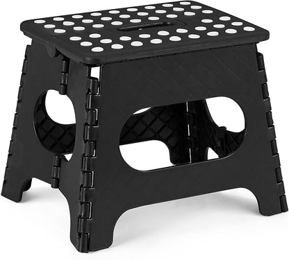 VECELO Folding Step Stool 11 Inch, Non-Slip Surface Portable Foldable 1 Step Stool with Carry Handle, Heavy Duty to Support Kids/Toddler/Adults for Living Room, Kitchen, Bathroom, Black