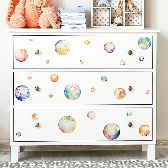 6 Sheets 39 Pcs Colorful Bubbles Polka Dot Wall Stickers, sacinora DIY Circle Art Watercolor Wall Decals Removable Vinyl for Kids Baby Nursery Closet Living Room Bedroom Bathroom Home Decorations