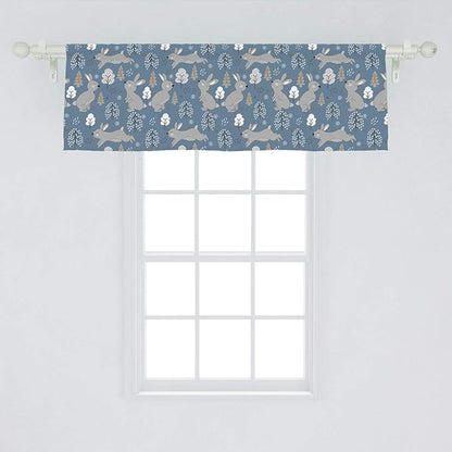 Ambesonne Bunny Window Valance, Continuous Pattern with Trees and Rabbits Snowflakes, Curtain Valance for Kitchen Bedroom Decor with Rod Pocket, 54" X 18", Blue Grey