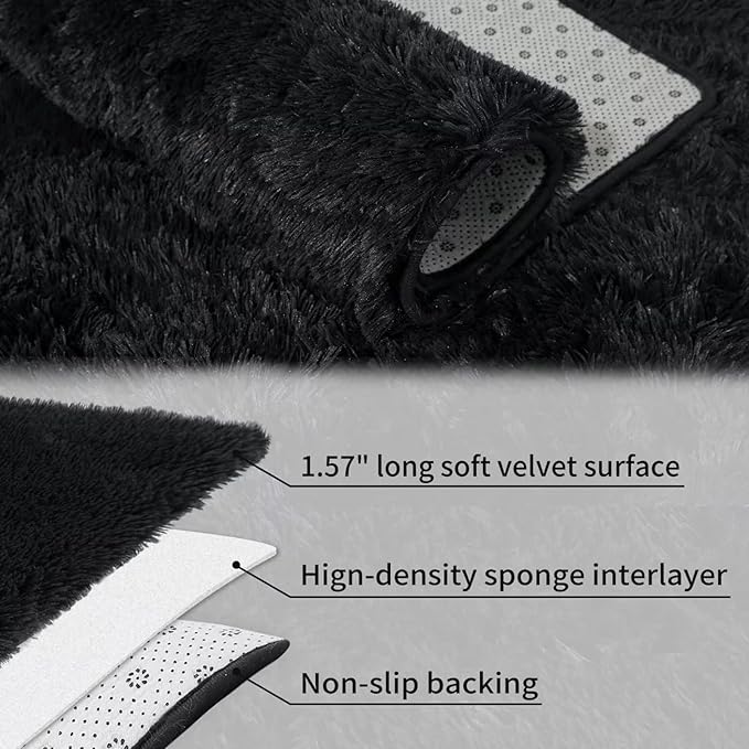 9x12 Extra Large Area Rugs for Living Room,Super Soft Fluffy Modern Bedroom Carpet Rug Indoor Modern Plush Shaggy Floorcover Fuzzy Solid Home Decor Rug Non Slip Throw Rug Kids Room Nursery,Black