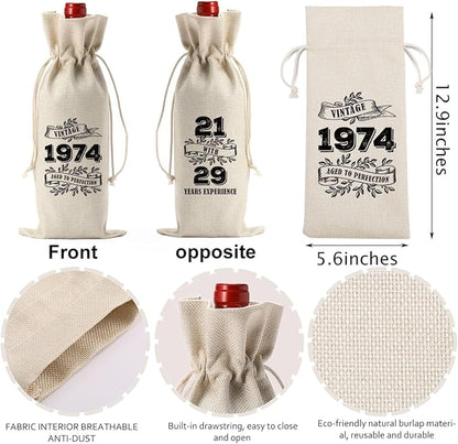 YUANHAO 50th Birthday Wine Bag, 50th Birthday Gifts Her Him, 50th Birthday Decorations, Best Vintage 1974 Year Old Gifts Wine Bag