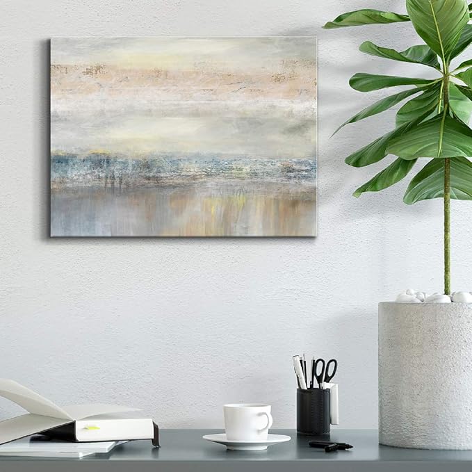 Renditions Gallery Canvas Wall Art Home Paintings & Prints Serene Overcast Pond Modern Abstract Glam Watercolor Wall Hanging Artwork Decor for Bedroom Office Kitchen - 8"x12" LT33