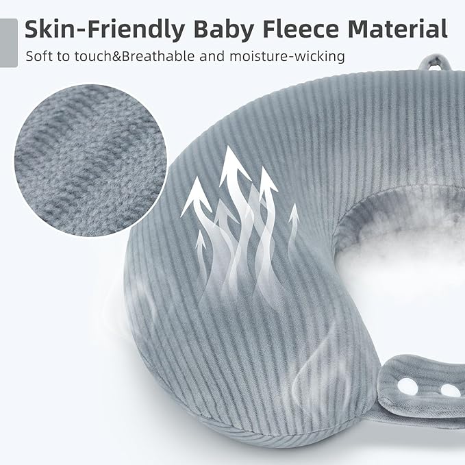 Travel Pillow, Neck Pillow Airplane Memory Foam with Sleep Mask Earplugs, Soft & Support Fleece Airplane Pillow for Travelling Plane Car Train Home Use, Grey