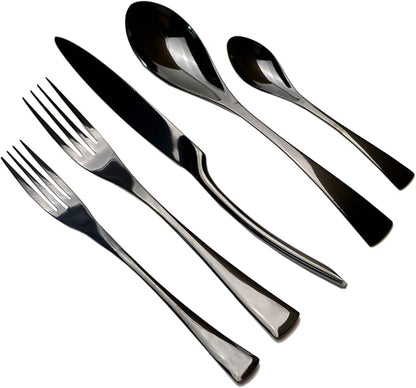 18/10 Stainless Steel Flatware Set,Luxury Black Cutlery Silverware Dinner Service Dessert Fork Tea Spoon Knife,for Home Kitchen Restaurant Hotel, Qty=15 Pcs