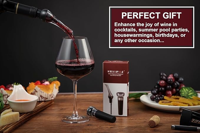 Wine Aerator Pourer for Red Wine with Vacuum Pump Stopper, Wine Decanter with Aerator Enhance Flavor and Preserve Freshness, Home Bar Accessories Wine Gift for Wine Enthusiasts