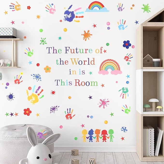 172pcs Colorful Inspirational Wall Decals, Handprint Wall Stickers, Removable Motivational Sticker for Kid Bedroom, Classroom, Kindergarten, School, Playroom