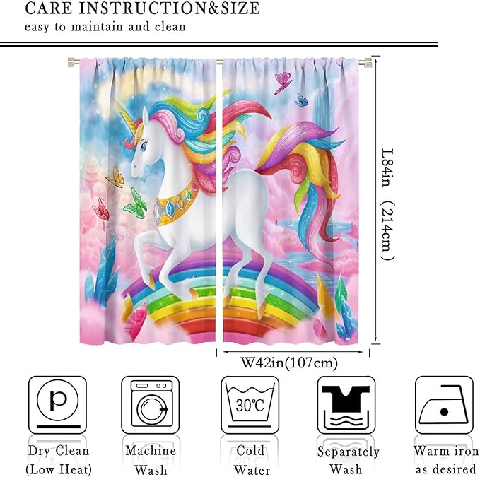 Unicorn Curtains Pink Kids Cartoon Room Darkening Decor Curtains Boys Girls Baby Room Decor Curtains Living Room Kitchen Decor 84x84 Inch 2 Panels