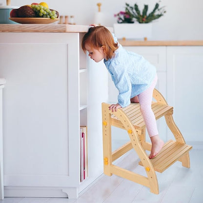 Wooden Step Stool for Kids, Kitchen Toddler Step Stool for Bathroom Sink and Toilet Stool for Kids Potty Training Anti-Slip Sturdy Height Lift Stool (Natural)