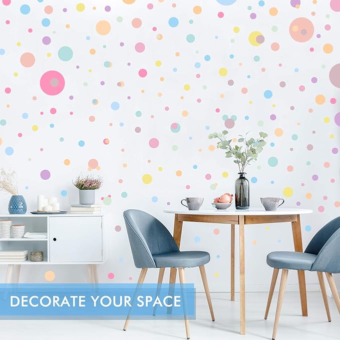 Zonon 264 Pieces Polka Dots Sticker Circle Wall Decal for Bedroom, Playroom Decor Removable Vinyl Stickers Dots Wall Decals(Candy Colors)