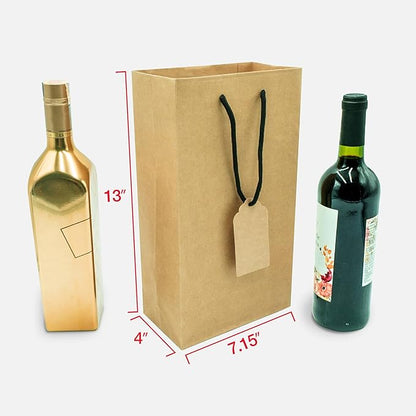 2 Bottle Wine Gift Bag, 7.15x4x13 Inch, 24Pcs Double Wine Bottle Gift Bag, 2 Bottle Wine Bag, Wine Gift Bags for 2 Bottles