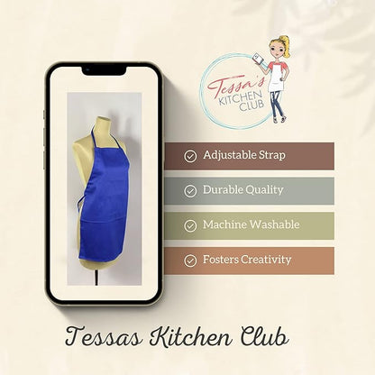 Tessa's Kitchen Club - Chef Hat and Apron Set for Kids, Real Cooking and Baking Wear Kit for Young Chefs in Training