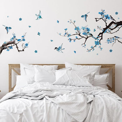 Zonon Flowers Wall Decals Vinyl Dragonflies Flowers Wall Stickers Removable Floral Wall Murals Peel and Stick Colorful Flower Wall Decor for Bedroom Living Room Nursery(Birds)