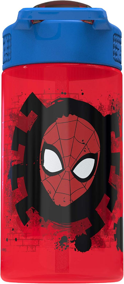 Zak Designs Marvel SpiderMan Kids Spout Cover and Built-in Carrying Loop Made of Plastic, Leak-Proof Water Bottle Design (BPA-Free), Red, 16oz