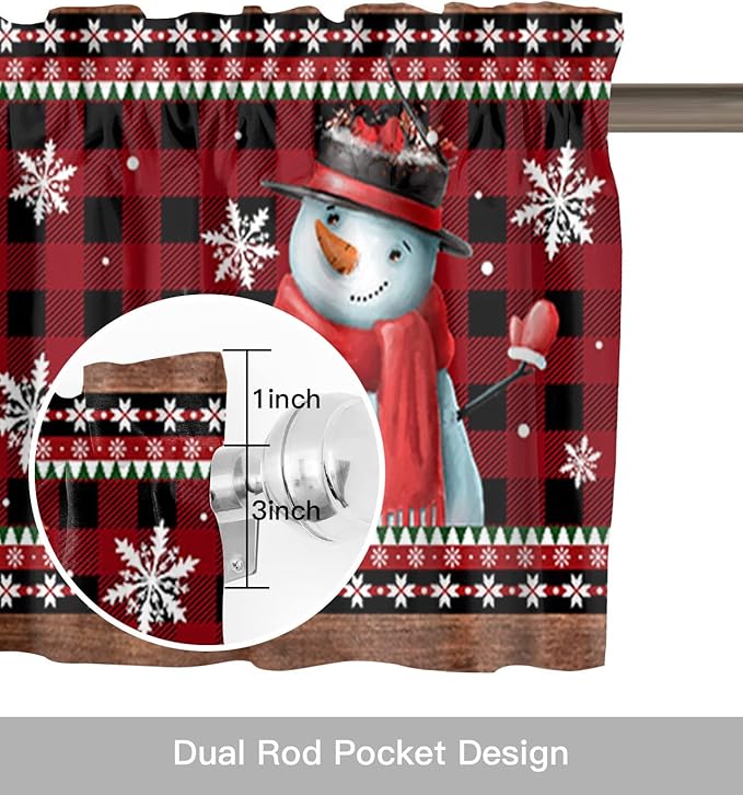 Vandarllin Christmas Kitchen Curtains Valances for Windows Funny Snowman Snowflake Rod Pocket Window Treatment for Kitchen/Living Room/Bedroom/Bathroom,60" X 18" -1 Panel, Red Farmhouse