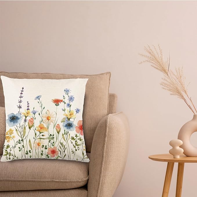 Spring Decorations for Home - Spring Pillow Covers 18x18, Outdoor Pillow Covers Spring Farmhouse Throw Pillow Cover Garden Linen Cushion Case for Home Decor