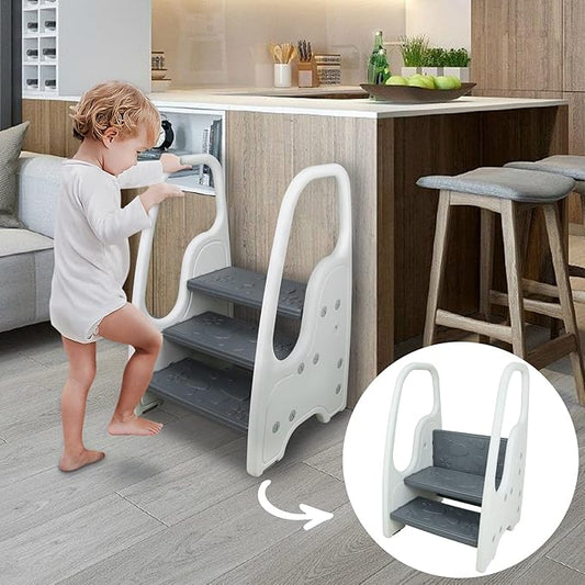 Toddler Step Stool for Bathroom Sink Adjustable Kids 3 Step Stool with Handles and Safety Non-Slip Pads Toddler Kitchen Stool Helper for Toilet Potty Training & Children Step Ladder Learning Helper