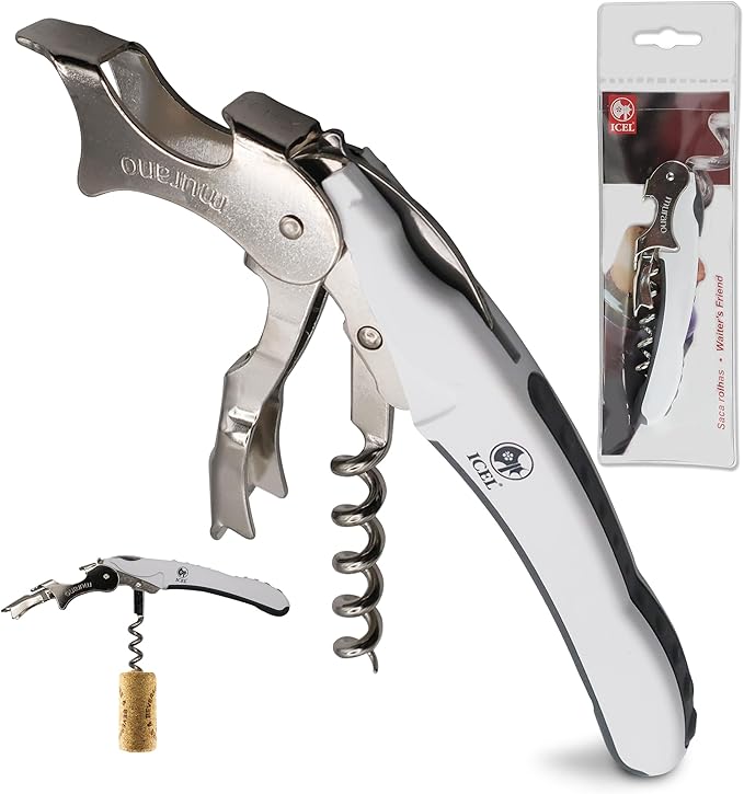 Waiters Foldable Corkscrew Wine Opener – Italian Made Cork Screws for Wine Bottles for Home Bar, Kitchen – Easy to Use Wine Cork Opener Works on Beer Bottles – Stylish and Elegant Design. ICEL.