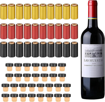 60pcs Wine Sealer for Wine Bottles, Include 30pcs Wine Bottle Cork Stoppers and 30pcs PVC Heat Shrink Capsules, Wine Bottle Tops Seals Corks, Perfect for Home Use and Cruises